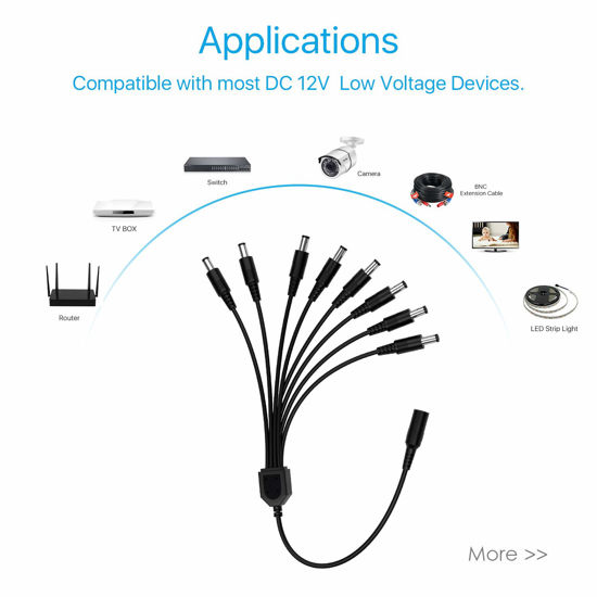 GetUSCart ZOSI DC 1 Female to 8 Male Output Power Splitter Cable Y