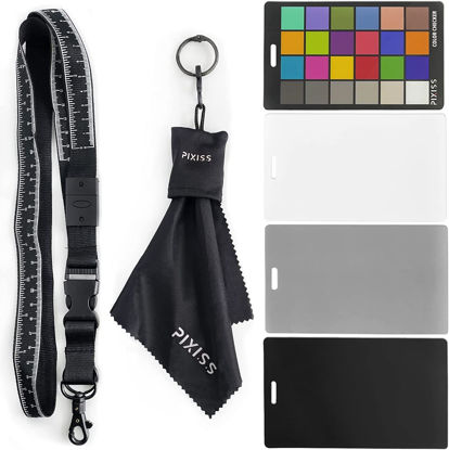 Picture of Camera Color Correction White Balance Card, 4In1 Color Correction Card Set by Pixiss, 18% Gray, Black, All in Glossy and Matte, Premium Exposure Card Set with Free Camera Lens Micro Fiber Cloth