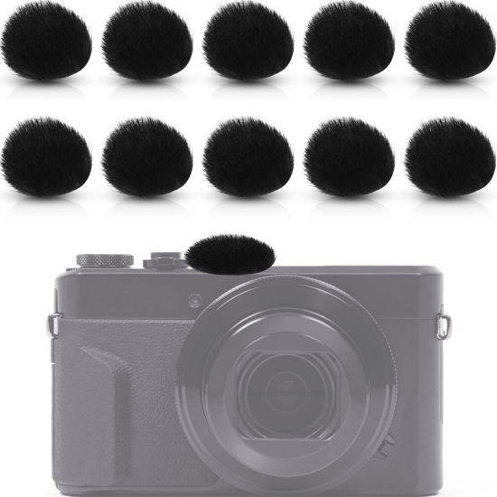 Picture of Nezyo 10 Pieces Camera Mic Windscreen Furry Camera Wind Muff Wind Cover Built in Microphone Outdoor Wind Filter for DSLRs Mic Outdoor Windshield