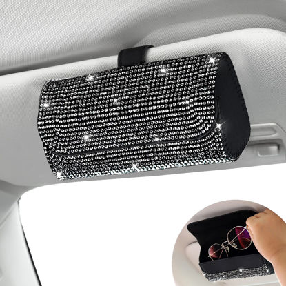 Picture of Accmor Bling Sunglasses Holder for Car Sun Visor, Sparkling Auto Glasses Clip Case Eyeglasses Protective Box, PU Leather Car Sunglass Storage Organizer for Truck, SUV, RV (Black Crystal)