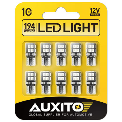 Picture of AUXITO 194 LED Light Bulb Blue 168 2825 W5W T10 Wedge 14-SMD LED Replacement Bulbs for Car Dome Map Door Courtesy License Plate Lights, Pack of 10