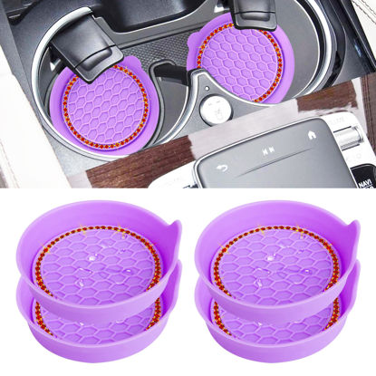 Picture of Amooca Car Cup Coaster Universal Non-Slip Cup Holders Bling Crystal Rhinestone Car Interior Accessories 4 Pack Purple & Red Gold