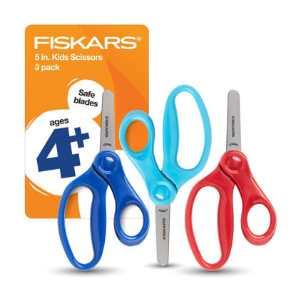 Picture of Fiskars 5" Blunt-Tip Scissors for Kids 4-7 (3-Pack) - Scissors for School or Crafting - Back to School Supplies - Red, Blue, Turquoise
