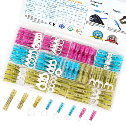 Picture of TICONN 120Pcs Heat Shrink Wire Connectors, Waterproof Automotive Marine Electrical Terminals Kit, Crimp Connector Assortment, Ring Fork Spade Splices