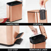 Picture of mDesign Slim Metal Rectangle 1.3 Gallon Trash Can with Step Pedal, Easy-Close Lid, Removable Liner - Narrow Wastebasket Garbage Container Bin for Bathroom, Bedroom, Kitchen, Office - Rose Gold