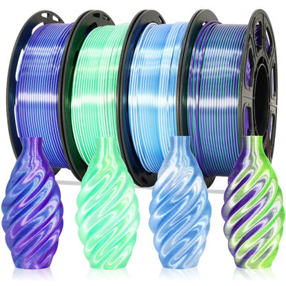 Picture of MIKA3D Dual Color Silk PLA 1.75mm 3D Printer Filament Bundle, 4 Spools Pack 2 Color in 1 PLA, Silk Blue Purple, Silk White Green, Silk White Blue, Silk Green Purple, 3D Printing PLA 250g X 4 Spools
