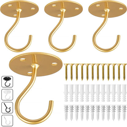 Picture of Etoolia Ceiling Hooks for Hanging Plants- 4pcs 3 inches Heavy Duty Vinyl Coated, Gold Hanging Hooks for Bird Feeders, Planters and Wind Chimes