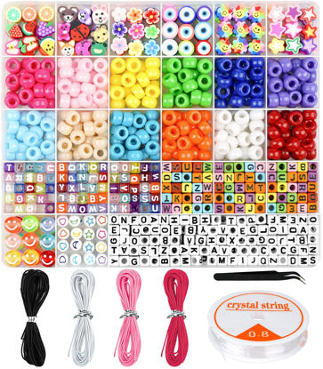 Picture of Dowsabel Bracelet Making Kit, Beads for Bracelets Making Pony Beads Polymer Clay Beads Smile Face Beads Letter Beads for Jewelry Making, DIY Arts and Crafts Gifts for Girls Age 6 7 8 9 10-12