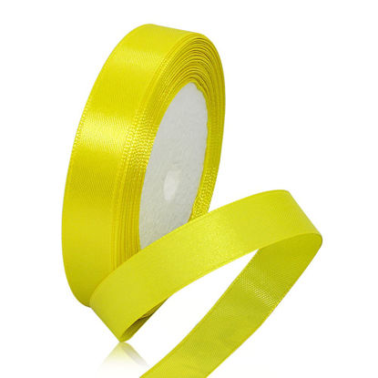 Picture of Solid Color Lemon Yellow Satin Ribbon, 5/8 Inches x 25 Yards Fabric Satin Ribbon for Gift Wrapping, Crafts, Hair Bows Making, Wreath, Wedding Party Decoration and Other Sewing Projects
