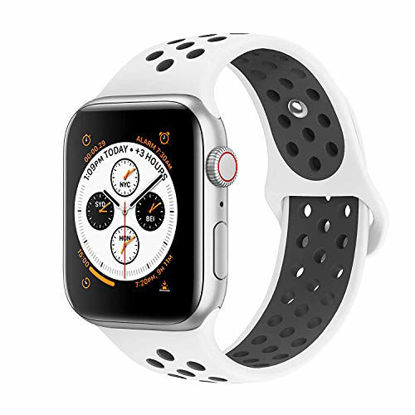 Picture of AdMaster Compatible for Apple Watch Bands 42mm 44mm,Soft Silicone Replacement Wristband Compatible for iWatch Apple Watch Series 1/2/3/4-Whitee Black
