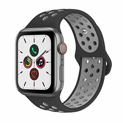 Picture of AdMaster Compatible with Apple Watch Bands 42mm 44mm,Soft Silicone Replacement Wristband Compatible with iWatch Series 1/2/3/4 - M/L Black/Cool Grey
