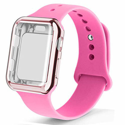 Picture of RUOQINI Smartwatch Band with Case Compatiable for Apple Watch Band, Silicone Sport Band and TPU Case for Series 4/3/2/1,BB Pink Band with Rose Pink Case in 38SM Size