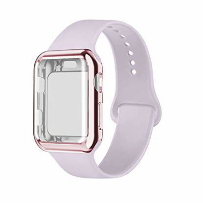 Picture of RUOQINI Smartwatch Band with Case Compatiable for Apple Watch Band, Silicone Sport Band and TPU Case for Series 4/3/2/1,Lavender Band with Rose Pink Case in 44SM Size