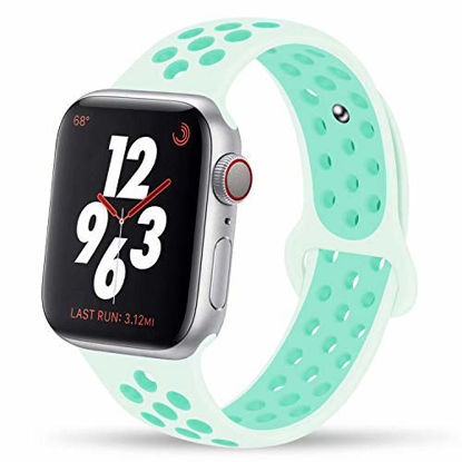 Picture of YC YANCH Greatou Compatible for Apple Watch Band 42mm 44mm,Silicone Sport Band Replacement Wristband Compatible for iWatch Apple Watch Series 5/4/3/2/1,Nike+,Sport,Edition,M/L,Teal Tint Tropical Twist