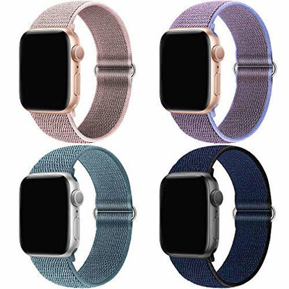 Picture of QIENGO 4Pack Compatible for Apple Watch Band 42mm 44mm?Nylon Velcro Adjustable Soft Lightweight Breathable Sports Replacement Band Braided Stretchy Elastic Strap for Series6 5 4 3 2 1 se(4PackD)
