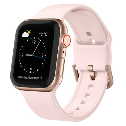 Picture of Sport Band Compatible with Apple Watch Bands 49mm 45mm 44mm 42mm, Soft Silicone Wristbands Replacement Strap with Classic Clasp for iWatch Series SE 8 7 6 5 4 3 2 1 Ultra for Women Men, Pink Sand