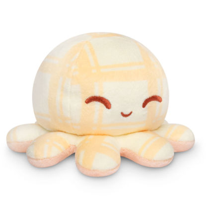 Picture of TeeTurtle - The Original Reversible Octopus Plushie - Tan Plaid + Peach - Cute Sensory Fidget Stuffed Animals That Show Your Mood 4 inch