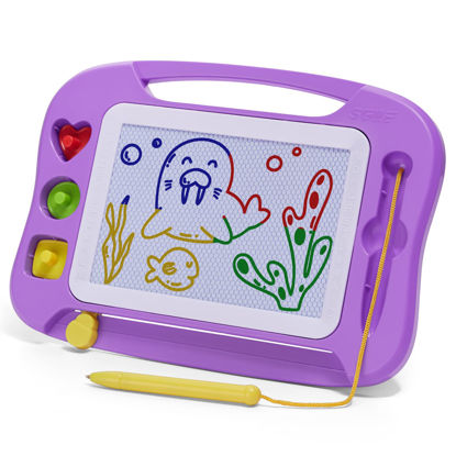 Picture of SGILE Magnetic Drawing Board for Kids, Colorful Erasable Doodle Board with Magnet Pen, Painting Sketch Pad with Three Stamps, Travel Toy, Birthday Gift, Educational Learning Toy for Toddlers, Purple
