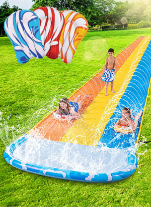 Picture of JOYIN 22.5ft Triple Water Slide and 3 Boogie Boards, Heavy Duty Lawn Water Slides Waterslide and Slip Sprinkler for Kids Adults Backyard Summer Water Toy Outdoor Fun