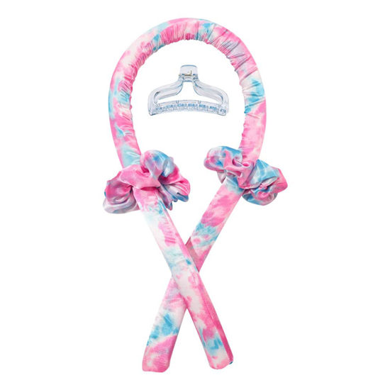 Picture of Heatless Curling Rod Headband No Heat Silk Ribbon Curling Rod Hair Roller Curls with Hair Claw Clip Lazy Natural Soft Wave DIY Hair Rollers Styling Tool for Sleep in Overnight (fen-lan)