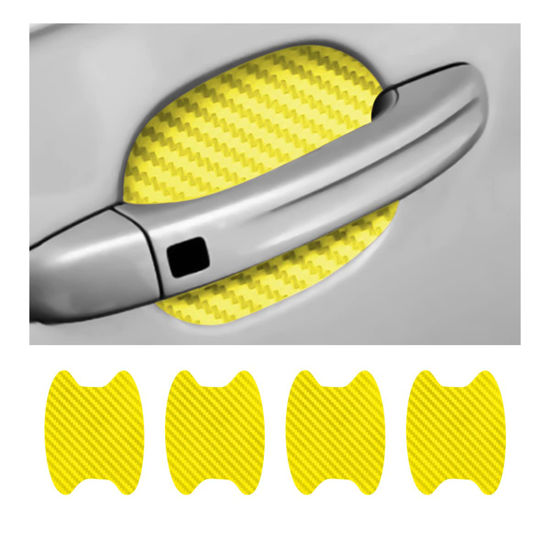 Picture of 4PCS Car Door Handle Cup Stickers, Carbon Fiber Scratch Auto Door Protective Film, Non-Marking Car Door Bowl Protector, Door Handle Paint Cover Guard Universal for Most Cars, SUV, Van (Yellow/4PCS)