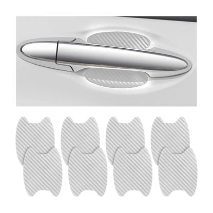 Picture of 8PCS Car Door Handle Sticker, Carbon Fiber Anti-Scratches Car Door Cup Protector, Non-Marking Auto Door Handle Protective Film, Self-Adhesive Door Side Paint Protector for All Cars (Silver/8 PCS)