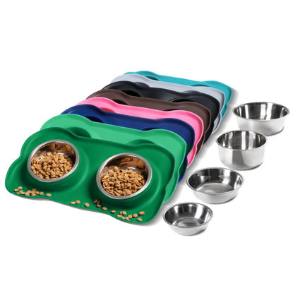 Picture of Hubulk Pet Dog Bowls 2 Stainless Steel Dog Bowl with No Spill Non-Skid Silicone Mat + Pet Food Scoop Water and Food Feeder Bowls for Feeding Small Medium Large Dogs Cats Puppies (X- L, Huntergreen)