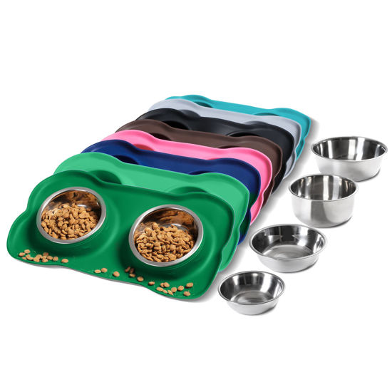 Picture of Hubulk Pet Dog Bowls 2 Stainless Steel Dog Bowl with No Spill Non-Skid Silicone Mat + Pet Food Scoop Water and Food Feeder Bowls for Feeding Small Medium Large Dogs Cats Puppies (X- L, Huntergreen)