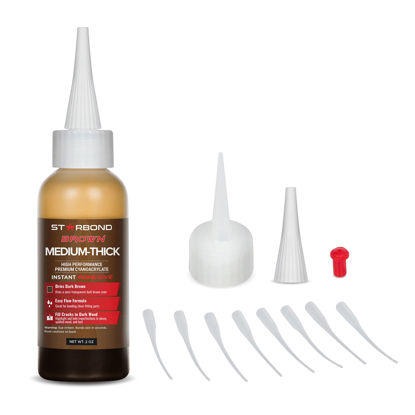 Picture of Premium Grade Cyanoacrylate (CA) Super Glue by STARBOND - 2 OZ PRO Pack (56-Gram) -"Dark Brown" Medium-Thick Knot Filler 500 CPS Viscosity Adhesive for Woodworking, Woodturning, Carpentry