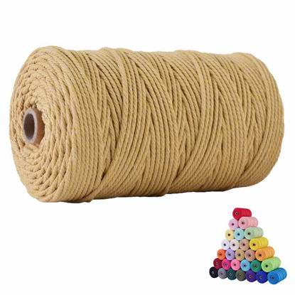 Picture of 100% Natural Macrame Cord,3mm x220yards Cotton Macrame Cords Colored Cotton Macrame Rope Craft Cord for DIY Crafts Knitting Plant Hangers Christmas Wedding Décor (Yellowish Brown, 3mm*220yards)