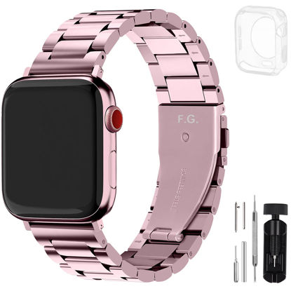 Picture of Fullmosa Compatible Apple Watch Band 42mm 44mm 45mm 49mm 38mm 40mm 41mm, Stainless Steel iWatch Band with Case for Apple Watch Series 8/7/6/5/4/3/2/1/SE/SE2/Ultra, 42mm 44mm 45mm Rose Pink