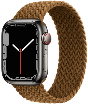 Picture of Proworthy Braided Solo Loop Compatible With Apple Watch Band 42mm 44mm 45mm for Men and Women, Stretch Nylon Elastic Strap Wristband for iWatch Series SE 7 6 5 4 3 2 1 (Coffee, XS)