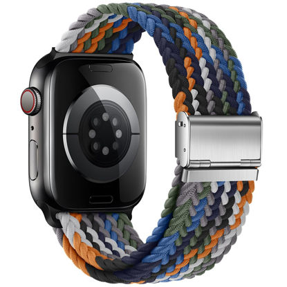 Picture of Qimela Compatible with Apple Watch Band 41mm 40mm 38mm,Stretchy Sport Solo Loop Strap with Adjustable Buckle,Elastic Breathable Nylon Braided Wristband for iWatch Series 8 7 6 SE 5 4 3 2 1,Women Men