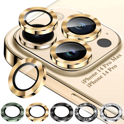 Picture of [4Pack] DABAOZA for iPhone 14 Pro Max / 14 Pro Camera Lens Protector, Bling Sparkle Women 9H Tempered Glass Camera Cover Protector for iPhone 14Pro 6.1 iPhone 14 ProMax 6.7 (Gold)