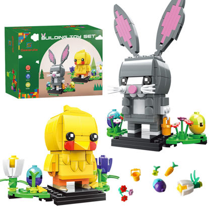 Picture of Sawaruita Easter Bunny and Chick Building Kit - Easter Toy Gift for Kids Age 6+, Easter Egg Filler or Easter Basket Stuffer Toy, Easter Bunny Building Brick , Kids Building Block Animals (A)