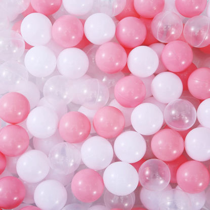 Picture of MoonxHome Ball Pit Balls for Kids, 100 pcs 2.15" Thicken Soft Plastic Crush Proof Ball Pit Balls BPA Phthalate Free Toy Ball with 3 Color White Clear and Pink
