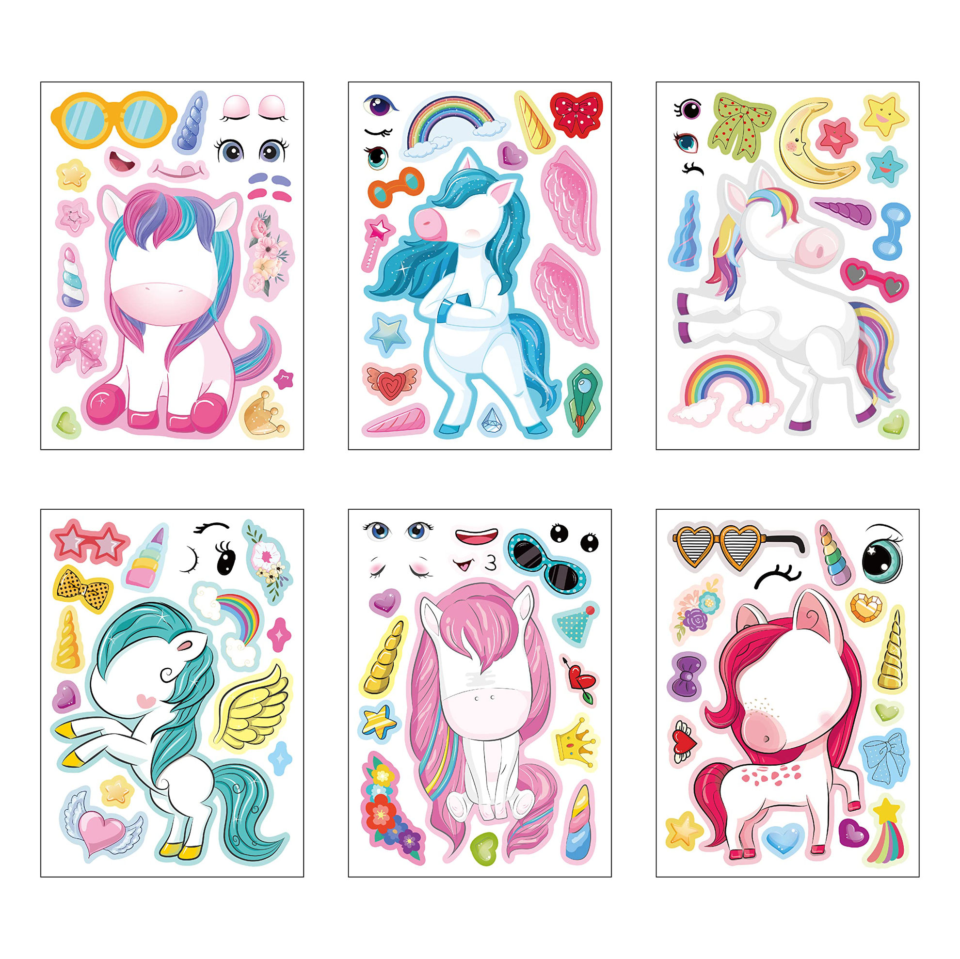 GetUSCart- 24 Sheets 8.27''×5.9'' Make Your Own Unicorn Stickers for ...