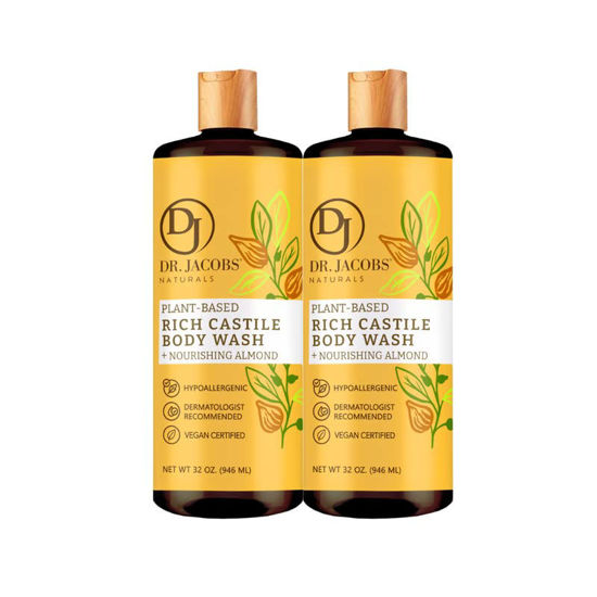 Picture of Dr Jacobs Naturals All-Natural Castile Almond Body Wash with Plant-Based Ingredients - Gentle and Effective - Sulfate-Free, Paraben-Free, and Cruelty-Free Formula for Nourished Skin (32 oz, 2 Pack)