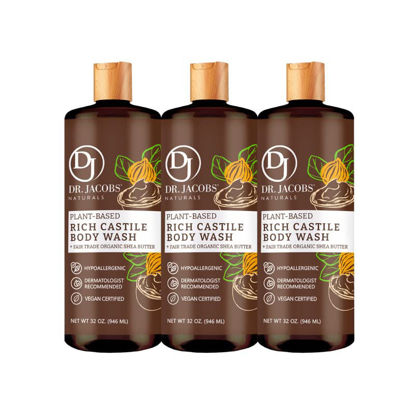 Picture of Dr Jacobs Naturals All-Natural Castile Body Wash 32 Ounce with Plant-Based Ingredients - Gentle and Effective - Sulfate-Free, Paraben-Free, and Cruelty-Free Formula for Nourished Skin