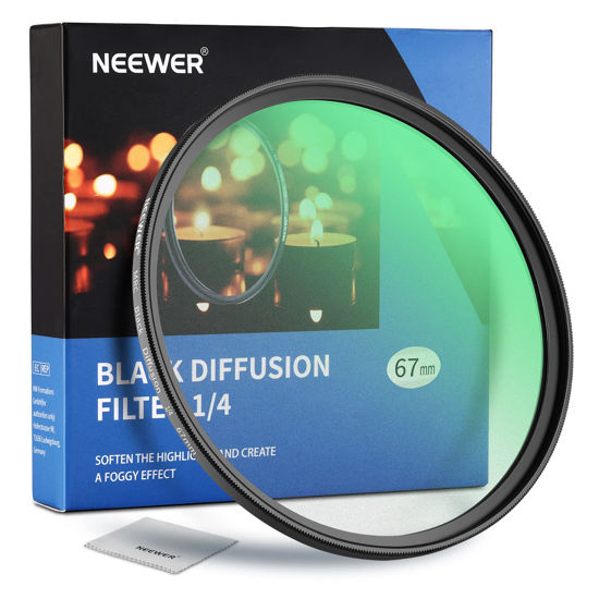 Picture of NEEWER 67mm Black Diffusion 1/4 Filter Mist Dreamy Cinematic Effect Filter Ultra Slim Water Repellent Scratch Resistant HD Optical Glass, 30 Layers Nano Coatings for Video/Vlog/Portrait Photography