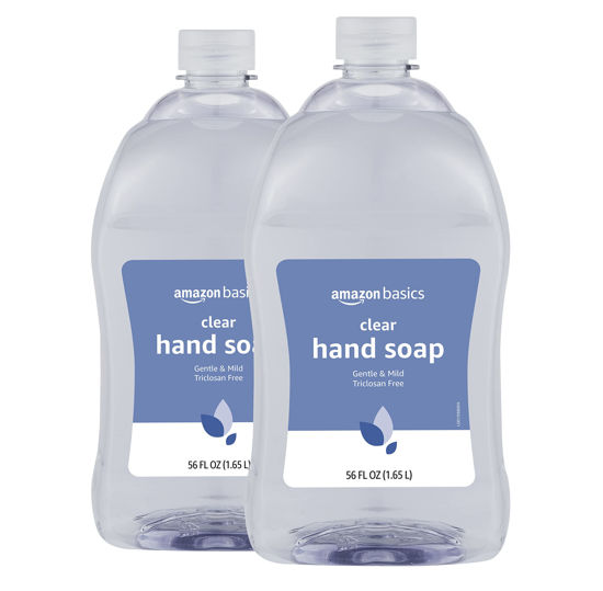 Picture of Amazon Basics Gentle & Mild Clear Liquid Hand Soap Refill, Triclosan-Free, 56 Fluid Ounces, 2-Pack (Previously Solimo)
