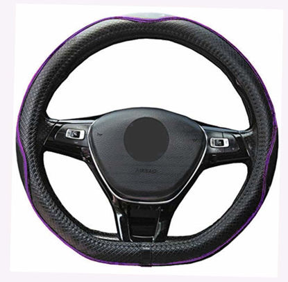 Picture of Mayco Bell Microfiber Leather Car Steering Wheel Cover (D Shape, Black Purple)