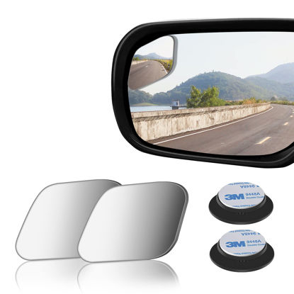 Picture of 2 pcs Blind Spot Mirrors, 2" Diamond Ultra-thin Frameless HD Glass Convex Side Rear View Mirror with Wide Angle Adjustable Stick for Cars SUV and Trucks, Pack of 2