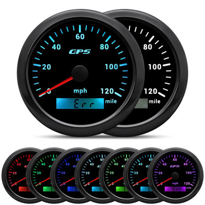 Picture of ARTILAURA GPS Speedometer Gauge 7 Color 85mm 3-3/8" 0-120 MPH Boat GPS Speedometer Car Antenna for AUTO Marine Truck
