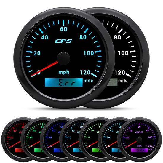 Picture of ARTILAURA GPS Speedometer Gauge 7 Color 85mm 3-3/8" 0-120 MPH Boat GPS Speedometer Car Antenna for AUTO Marine Truck