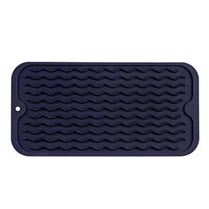 Picture of MicoYang Silicone Dish Drying Mat for Multiple Usage,Easy clean,Eco-friendly,Heat-resistant Silicone Mat for Kitchen Counter,Sink,Bar,Bottle,or Cup Navy Blue S 12inches x 6 inches