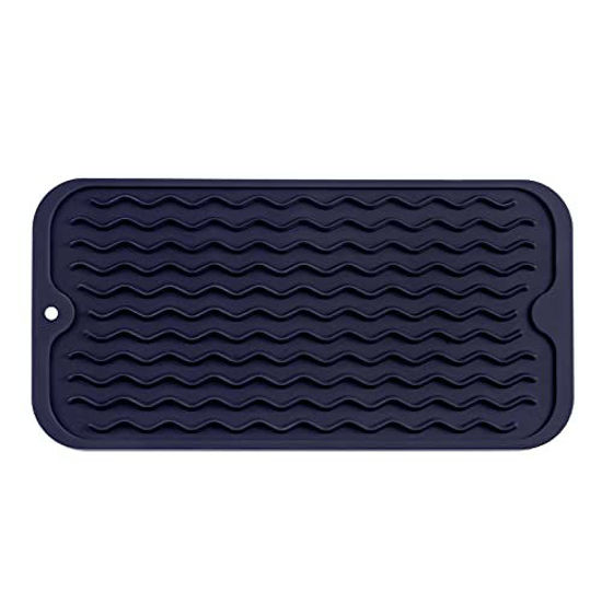 Picture of MicoYang Silicone Dish Drying Mat for Multiple Usage,Easy clean,Eco-friendly,Heat-resistant Silicone Mat for Kitchen Counter,Sink,Bar,Bottle,or Cup Navy Blue S 12inches x 6 inches