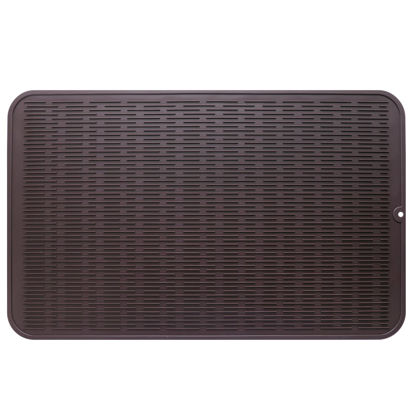 Picture of MicoYang Silicone Dish Drying Mat for Multiple Usage,Easy clean,Eco-friendly,Heat-resistant Silicone Mat for Kitchen Counter or Sink,Refrigerator or Drawer Liner Coffee XXXL 28 inches x 18 inches