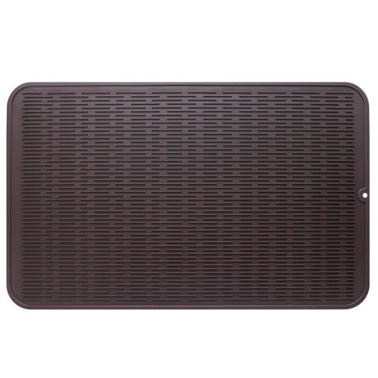 Picture of MicoYang Silicone Dish Drying Mat for Multiple Usage,Easy clean,Eco-friendly,Heat-resistant Silicone Mat for Kitchen Counter or Sink,Refrigerator or Drawer Liner Coffee XXXL 28 inches x 18 inches