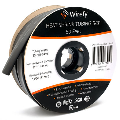 Picture of Wirefy 5/8" Heat Shrink Tubing - 3:1 Ratio - Adhesive Lined - Marine Grade Heat Shrink - Black - 50 Feet Roll